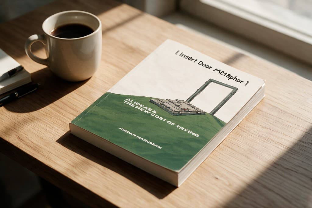 Insert Door Metaphor on a desk beside a coffee cup